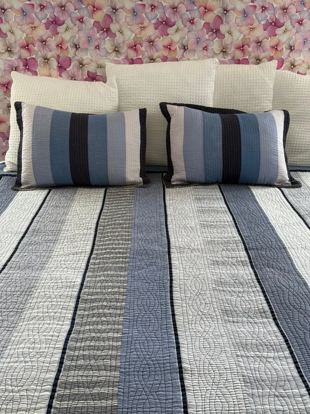 Nautica Coastal Quilt Bedspread Full Queen Blue Plaid Cotton 2 Pillow Shams READ